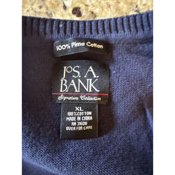Jos A Bank Sweater Vest Men XL Blue 100% Pima Cotton V-neck Signature Collection - Picture 2 of 6